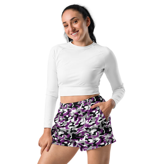 Asexual Pride Women’s Recycled Athletic Shorts - LGBTQIA Black, Gray, Purple, and White Athletic Short Pants - Parade Club Vacation Running Swimming