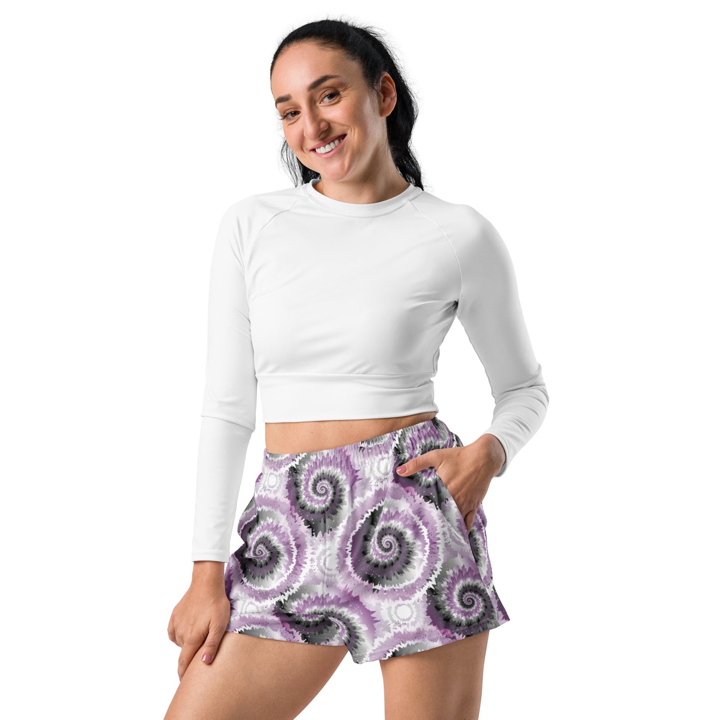 Asexual Pride Women’s Recycled Athletic Shorts - LGBTQIA Black, Gray, Purple, and White Athletic Short Pants - Parade Club Vacation Running Swimming