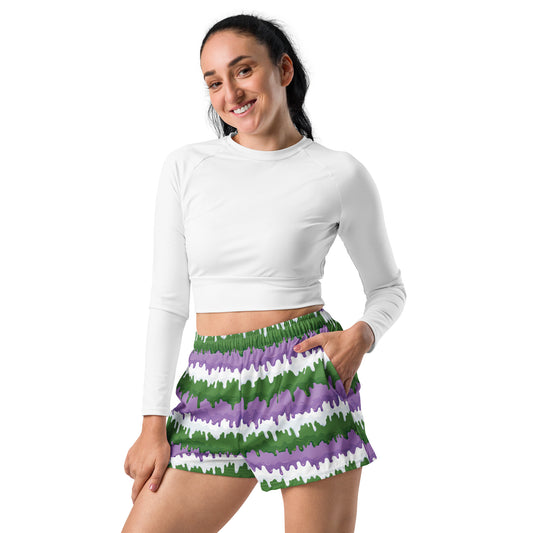 Gender Queer Pride Women’s Recycled Athletic Shorts - LGBTQIA  Purple, White, Green Athletic Short Pants - Parade Club Vacation Running Swimming