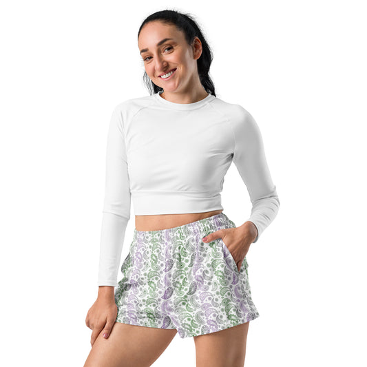 Gender Queer Pride Women’s Recycled Athletic Shorts - LGBTQIA  Purple, White, Green Athletic Short Pants - Parade Club Vacation Running Swimming