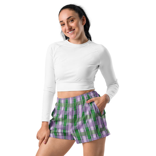 Gender Queer Pride Women’s Recycled Athletic Shorts - LGBTQIA  Purple, White, Green Athletic Short Pants - Parade Club Vacation Running Swimming