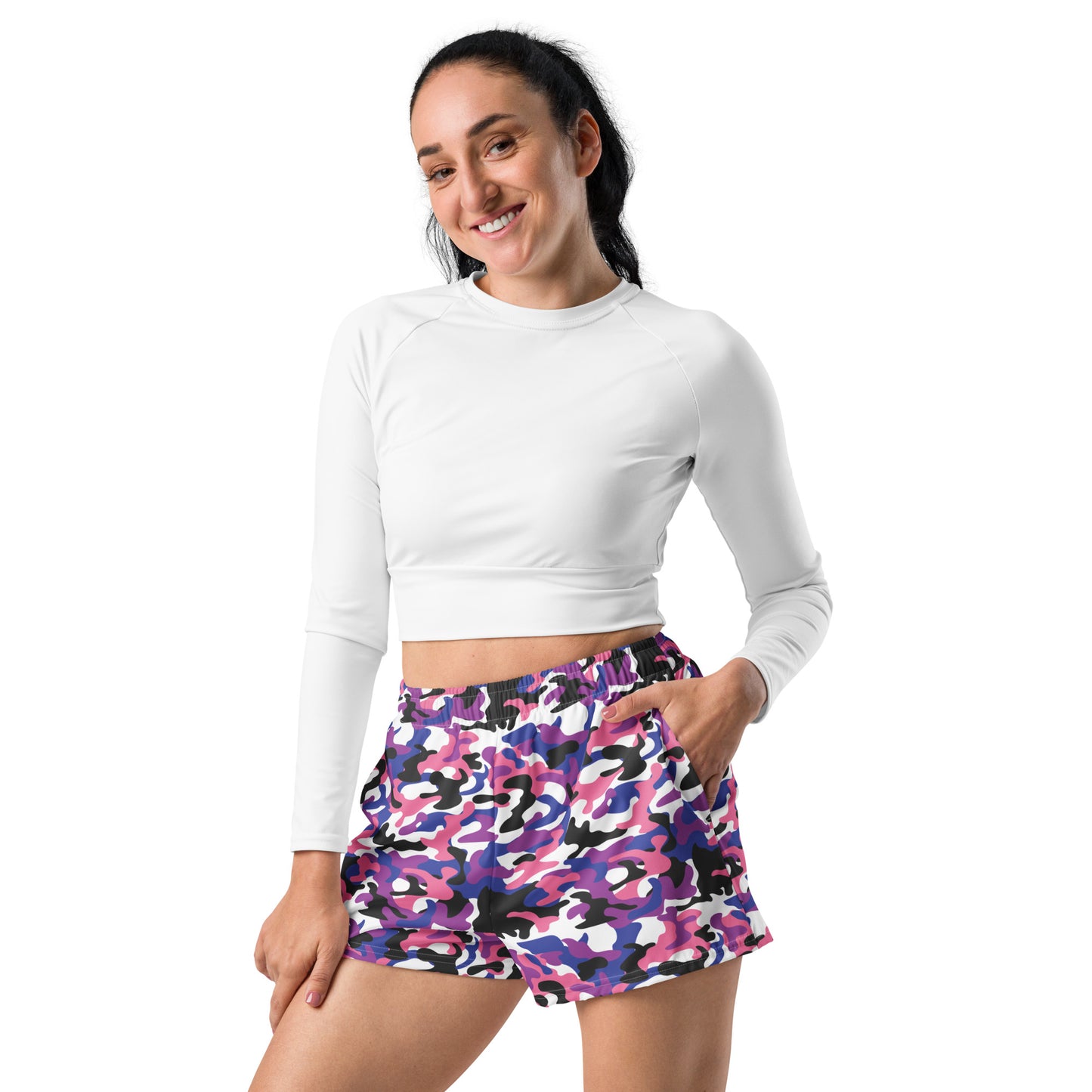 Genderfluid Pride Women’s Recycled Athletic Shorts - LGBTQIA Pink, White, Purple, Black, Blue Athletic Short Pants - Parade Club Vacation Running Swimming