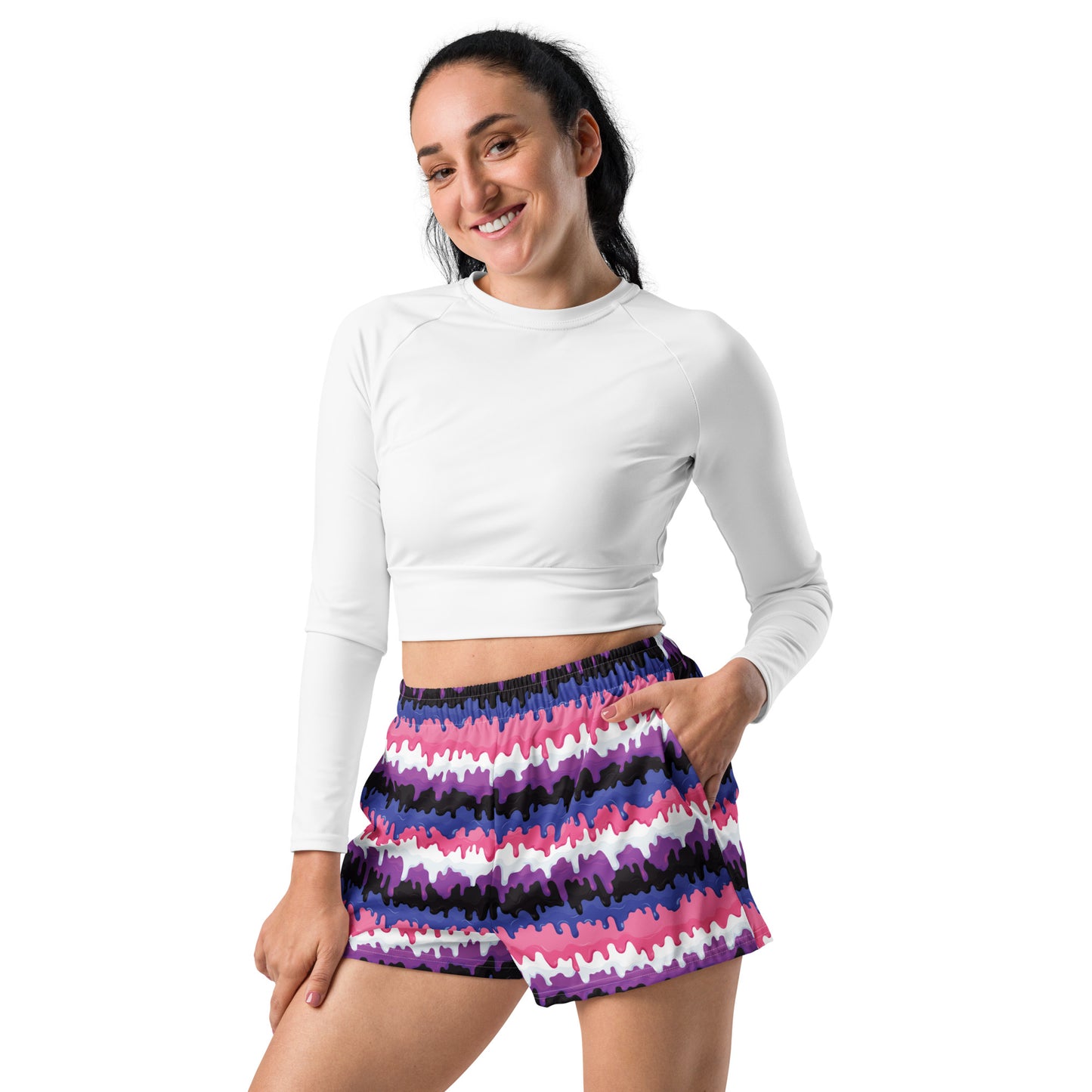 Genderfluid Pride Women’s Recycled Athletic Shorts - LGBTQIA Pink, White, Purple, Black, Blue Athletic Short Pants - Parade Club Vacation Running Swimming