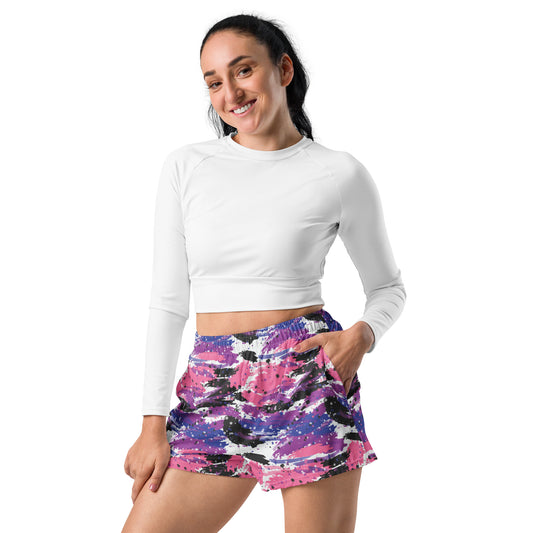 Genderfluid Pride Women’s Recycled Athletic Shorts - LGBTQIA Pink, White, Purple, Black, Blue Athletic Short Pants - Parade Club Vacation Running Swimming