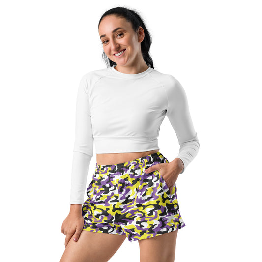 Non Binary Pride Women’s Recycled Athletic Shorts - LGBTQIA Yellow, Purple, White, Black Athletic Short Pants - Parade Club Vacation Running Swimming