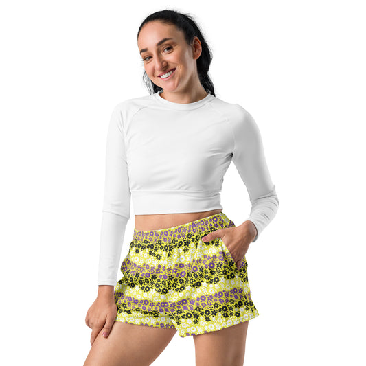 Non Binary Pride Women’s Recycled Athletic Shorts - LGBTQIA Yellow, Purple, White, Black Athletic Short Pants - Parade Club Vacation Running Swimming