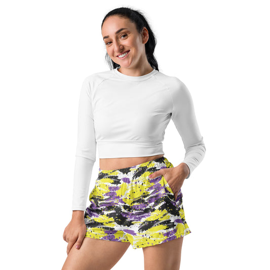 Non Binary Pride Women’s Recycled Athletic Shorts - LGBTQIA Yellow, Purple, White, Black Athletic Short Pants - Parade Club Vacation Running Swimming