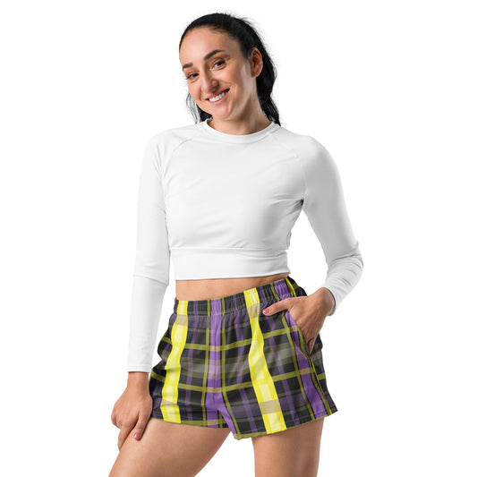 Non Binary Pride Women’s Recycled Athletic Shorts - LGBTQIA Yellow, Purple, White, Black Athletic Short Pants - Parade Club Vacation Running Swimming