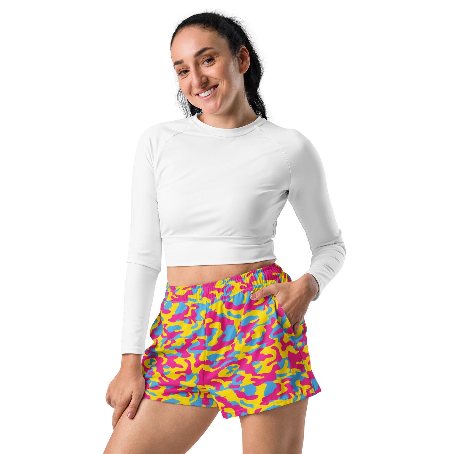 Pansexual Pride Women’s Recycled Athletic Shorts - LGBTQIA Pink, Blue, Yellow Athletic Short Pants - Parade Club Vacation Running Swimming