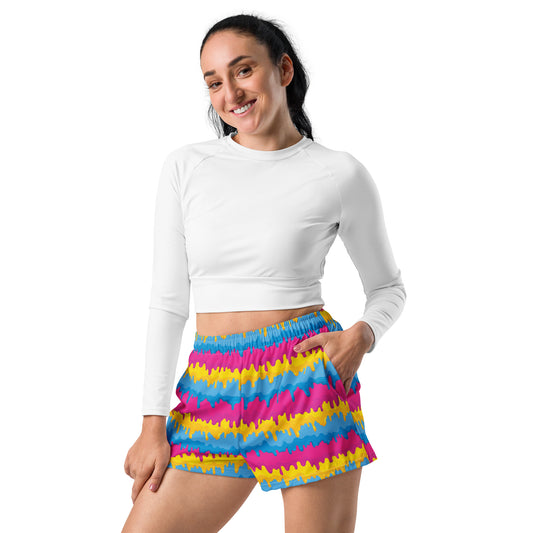 Pansexual Pride Women’s Recycled Athletic Shorts - LGBTQIA Pink, Blue, Yellow Athletic Short Pants - Parade Club Vacation Running Swimming