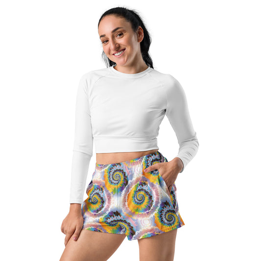 Progress Pride Women’s Recycled Athletic Shorts - LGBTQIA Red, Orange, Yellow, Green, Rainbow, Purple, Black, Pink and White Athletic Short Pants - Parade Club Vacation Running Swimming