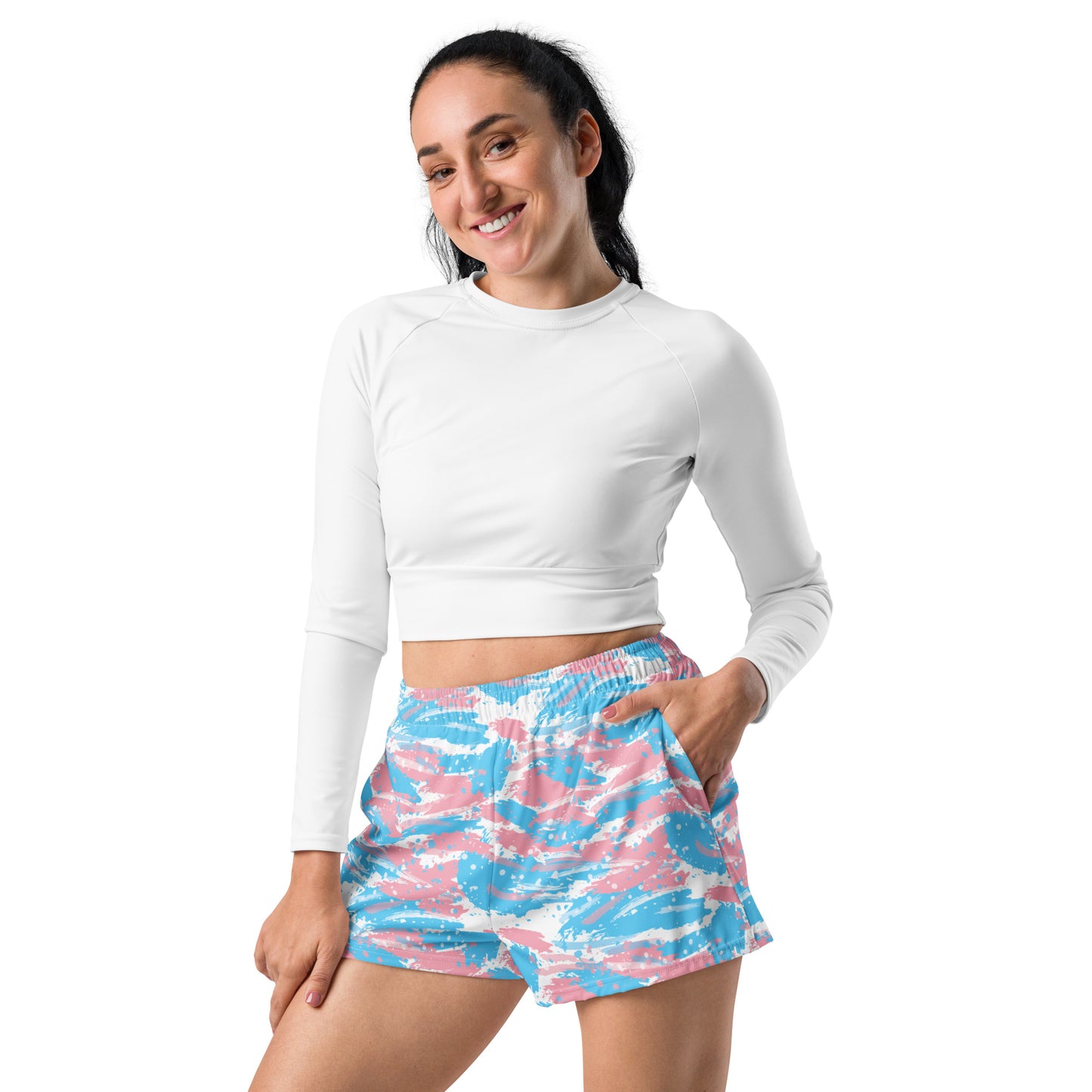 Transgender Pride Women’s Recycled Athletic Shorts - LGBTQIA Pink White Blue Athletic Short Pants - Parade Club Vacation Running Swimming