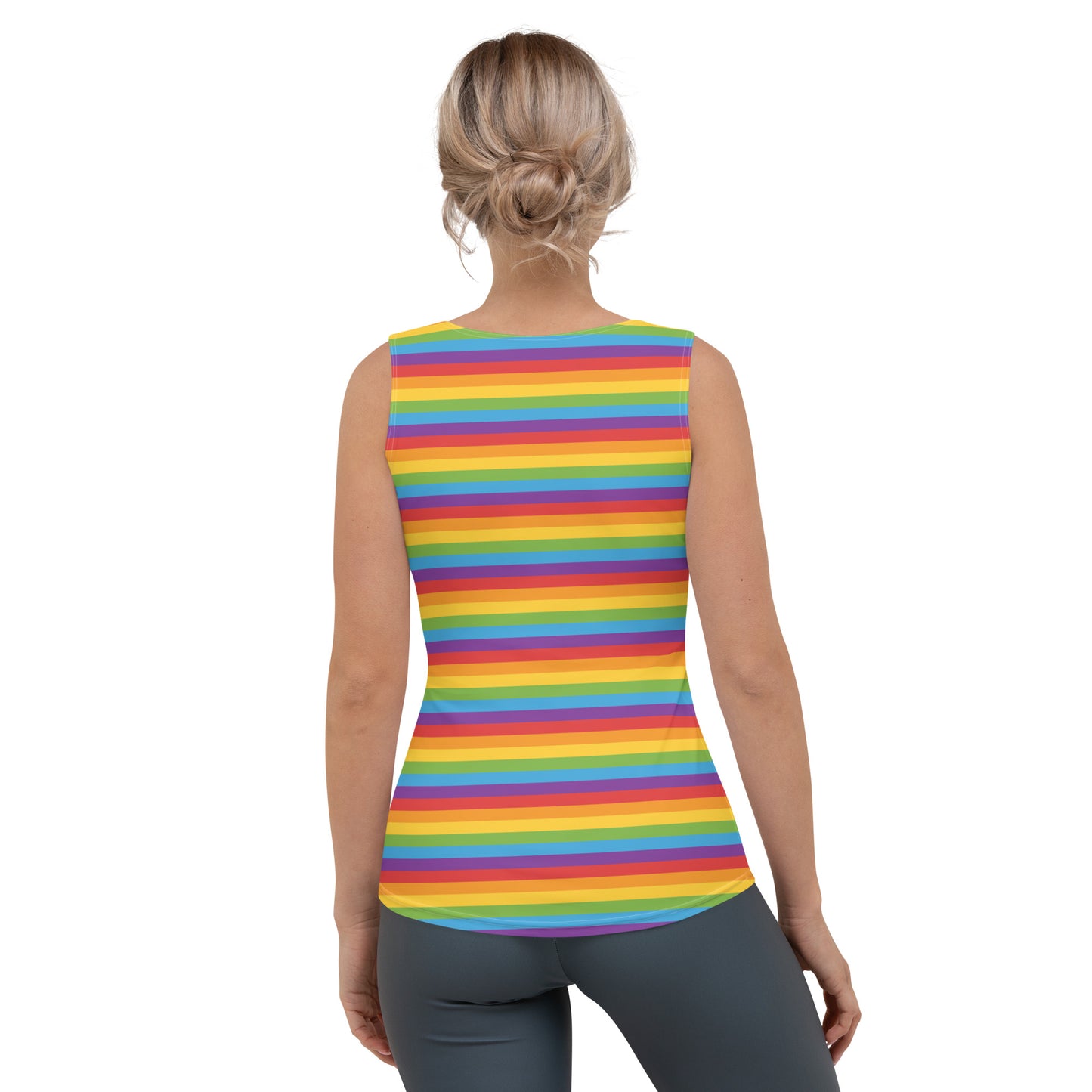 Rainbow Pride Women's Tank Top Fitted Tank Top - LGBTQIA Red, Orange, Yellow, Green, Blue, Indigo, and Viole Flag Shirt - Parade Club Vacation