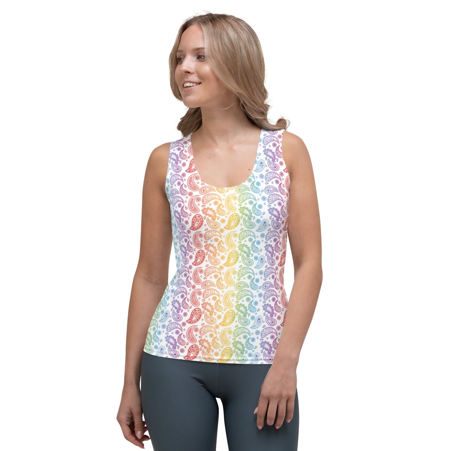 Rainbow Pride Women's Tank Top Fitted Tank Top - LGBTQIA Red, Orange, Yellow, Green, Blue, Indigo, and Viole Flag Shirt - Parade Club Vacation