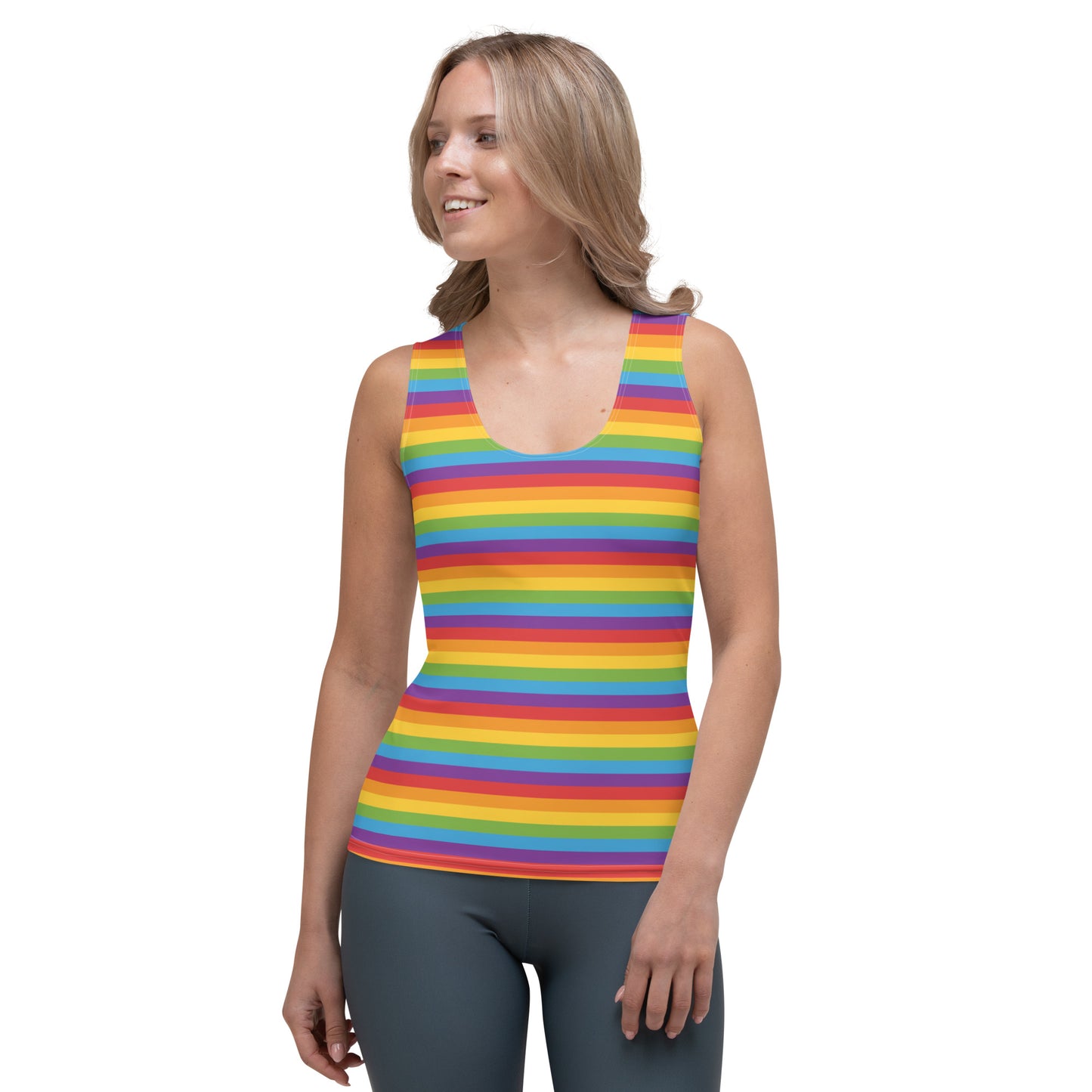 Rainbow Pride Women's Tank Top Fitted Tank Top - LGBTQIA Red, Orange, Yellow, Green, Blue, Indigo, and Viole Flag Shirt - Parade Club Vacation