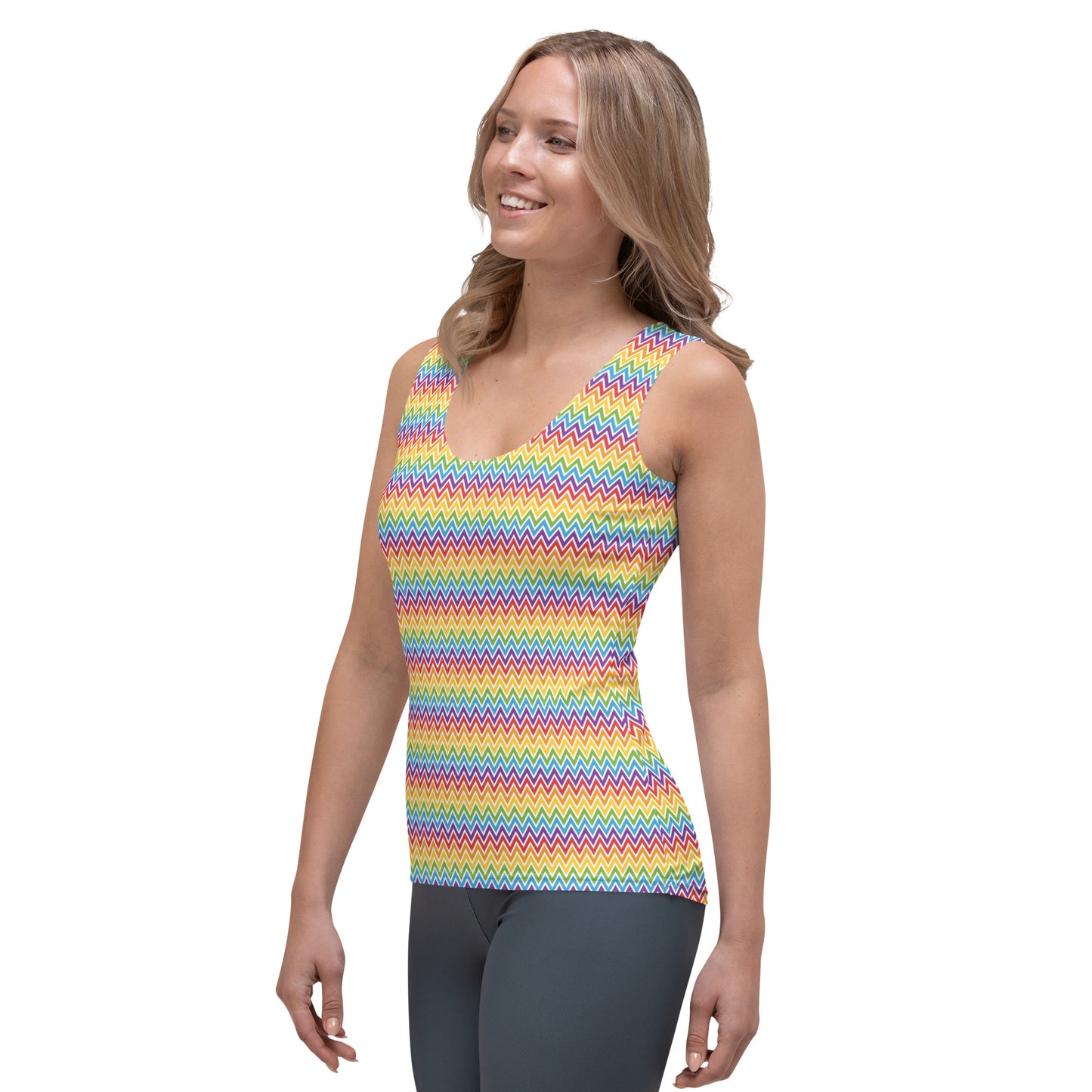 Rainbow Pride Women's Tank Top Fitted Tank Top - LGBTQIA Red, Orange, Yellow, Green, Blue, Indigo, and Viole Flag Shirt - Parade Club Vacation