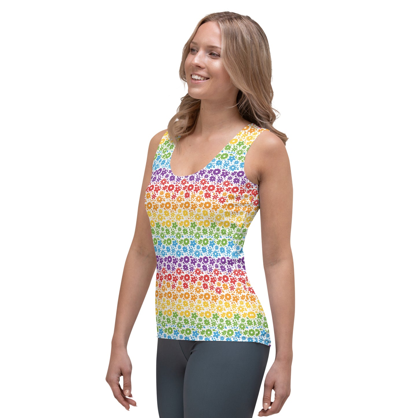 Rainbow Pride Women's Tank Top Fitted Tank Top - LGBTQIA Red, Orange, Yellow, Green, Blue, Indigo, and Viole Flag Shirt - Parade Club Vacation