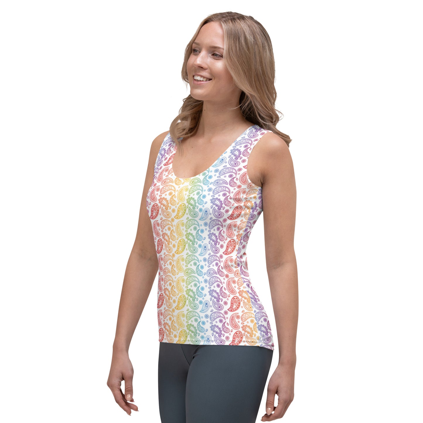 Rainbow Pride Women's Tank Top Fitted Tank Top - LGBTQIA Red, Orange, Yellow, Green, Blue, Indigo, and Viole Flag Shirt - Parade Club Vacation