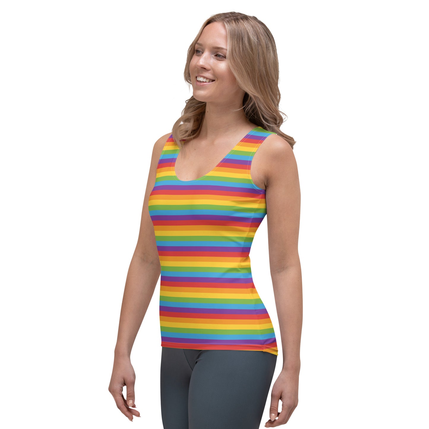 Rainbow Pride Women's Tank Top Fitted Tank Top - LGBTQIA Red, Orange, Yellow, Green, Blue, Indigo, and Viole Flag Shirt - Parade Club Vacation