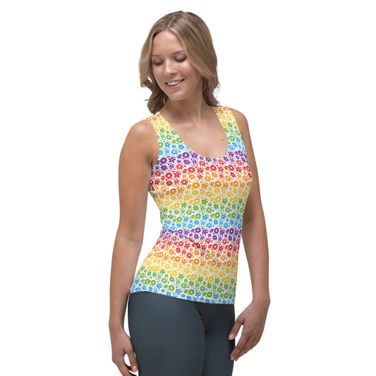 Rainbow Pride Women's Tank Top Fitted Tank Top - LGBTQIA Red, Orange, Yellow, Green, Blue, Indigo, and Viole Flag Shirt - Parade Club Vacation