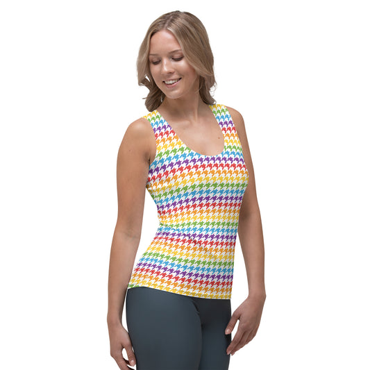 Rainbow Pride Women's Tank Top Fitted Tank Top - LGBTQIA Red, Orange, Yellow, Green, Blue, Indigo, and Viole Flag Shirt - Parade Club Vacation