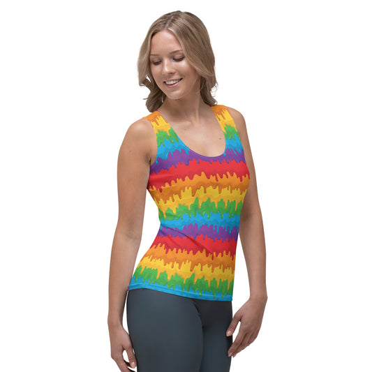 Rainbow Pride Women's Tank Top Fitted Tank Top - LGBTQIA Red, Orange, Yellow, Green, Blue, Indigo, and Viole Flag Shirt - Parade Club Vacation