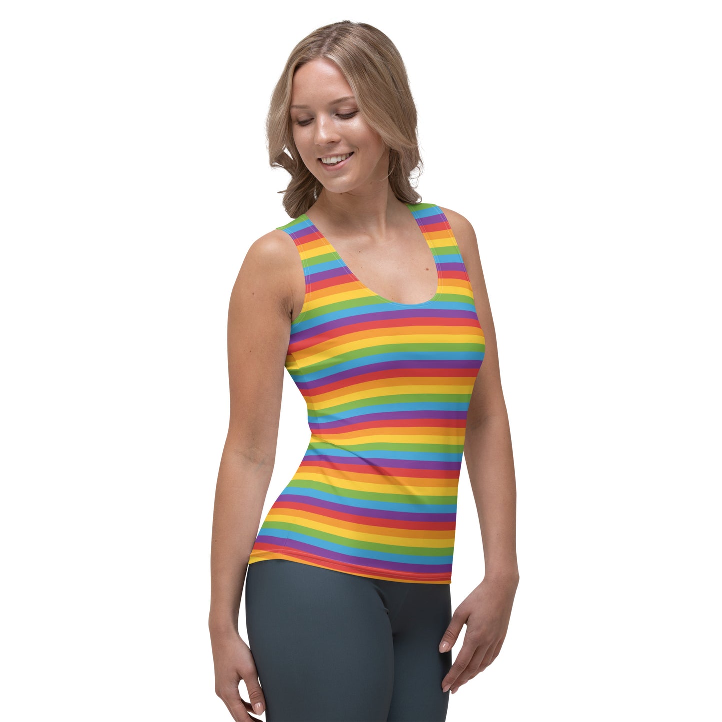 Rainbow Pride Women's Tank Top Fitted Tank Top - LGBTQIA Red, Orange, Yellow, Green, Blue, Indigo, and Viole Flag Shirt - Parade Club Vacation