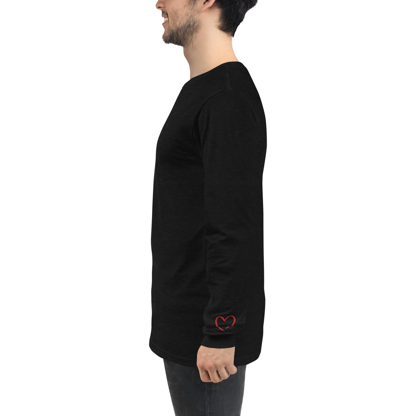 Subtle "Wears My Heart on My Sleeve" Embroidered Unisex Long Sleeve T-Shirt